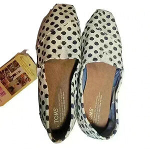 Toms Women's Loafers Shoes Flats Size 7.5 Natural Tan Navy Polka Dots